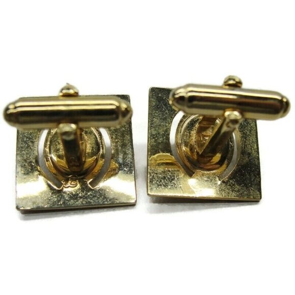 Anson Cufflinks Gold Tone Green Stone Tux Shirt Dress Suit Vintage - Picture 4 of 6